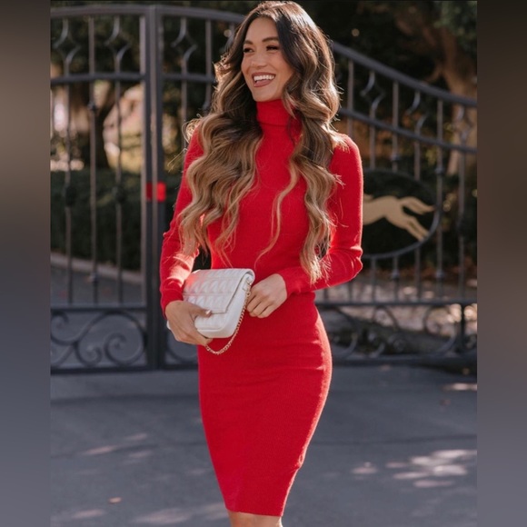 Express Dresses & Skirts - NWT Express Red Ribbed Turtle Neck Sweater Midi Dress
